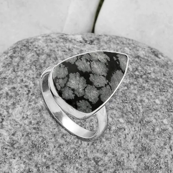 Snowflake obsidian silver rings size 7, 7 1/2 and 8 - Picture 8 of 10